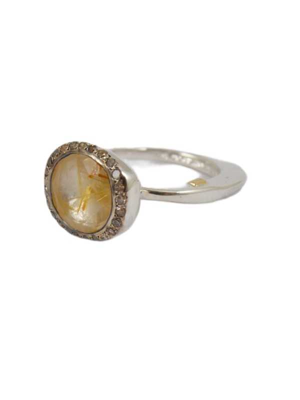 Bague Begum cadre quartz golden rutilé cerclé diamants cognac Rosa maria Jewellery femme ring strasbourg boutique online