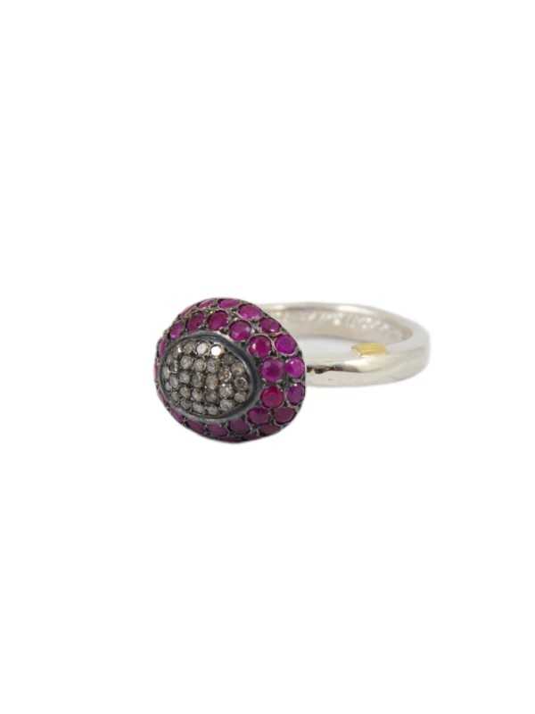Bague Carrie cadre ovale pavé diamants gris cerclé 2 rangées rubis rosa maria femme bijoux strasbourg boutique online