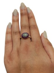 Bague Carrie cadre ovale pavé diamants gris cerclé 2 rangées rubis rosa maria femme bijoux strasbourg boutique online