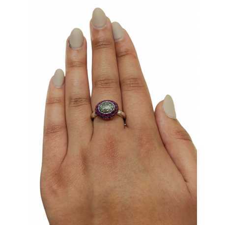 Bague Carrie cadre ovale pavé diamants gris cerclé 2 rangées rubis rosa maria femme bijoux strasbourg boutique online