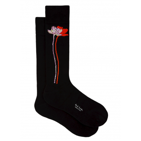 Chaussettes longue noir fleurs tige M1A 800MO J415 79