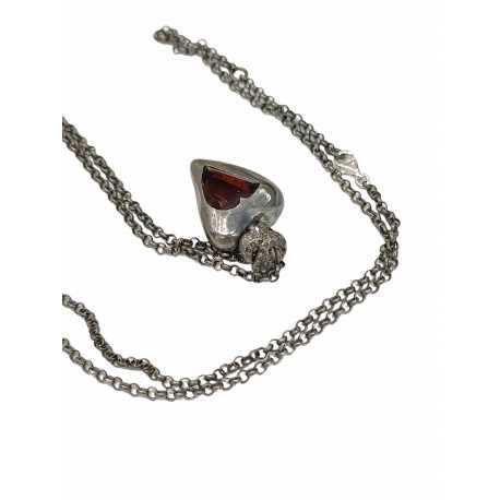 Pendentif grand coeur grenat oiseau diamants gris Pe Fairouza St Dia Grt Rosamaria Jewellery bijoux créateur strasbourg