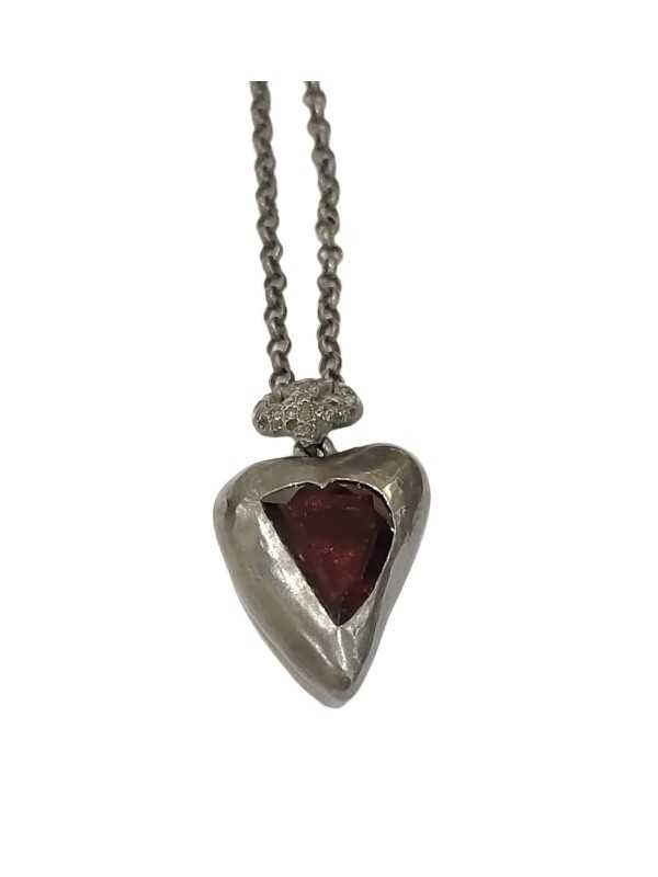 Pendentif grand coeur grenat oiseau diamants gris Pe Fairouza St Dia Grt Rosamaria Jewellery bijoux créateur strasbourg