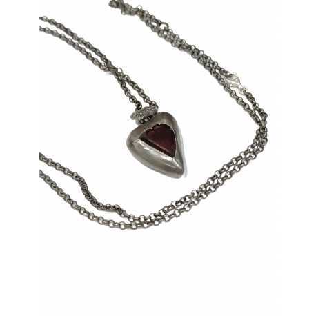 Pendentif grand coeur grenat oiseau diamants gris Pe Fairouza St Dia Grt Rosamaria Jewellery bijoux créateur strasbourg