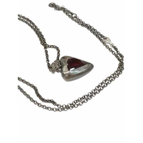 Pendentif grand coeur grenat oiseau diamants gris Pe Fairouza St Dia Grt Rosamaria Jewellery bijoux créateur strasbourg