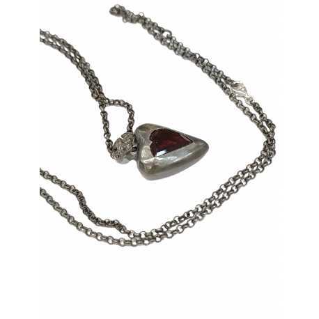 Pendentif grand coeur grenat oiseau diamants gris Pe Fairouza St Dia Grt Rosamaria Jewellery bijoux créateur strasbourg