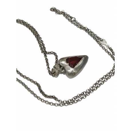 Pendentif grand coeur grenat oiseau diamants gris Pe Fairouza St Dia Grt Rosamaria Jewellery bijoux créateur strasbourg