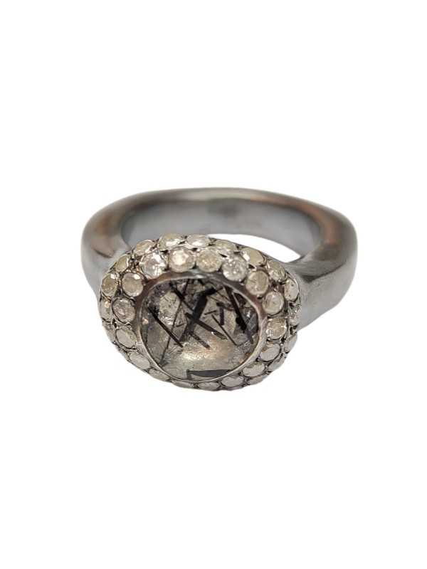 Bague quartz rutilé 2 rangs diamants blancs argent oxydé Carrie St Dia Iw 2r Blk Rosa Maria Jewellery Bijoux Strasbourg