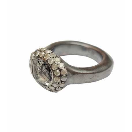 Bague quartz rutilé 2 rangs diamants blancs argent oxydé Carrie St Dia Iw 2r Blk Rosa Maria Jewellery Bijoux Strasbourg