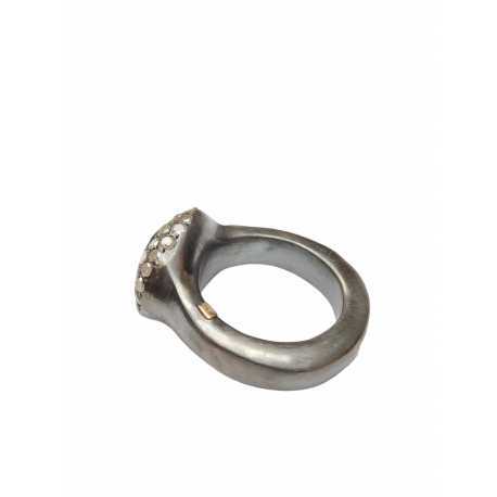 Bague quartz rutilé 2 rangs diamants blancs argent oxydé Carrie St Dia Iw 2r Blk Rosa Maria Jewellery Bijoux Strasbourg