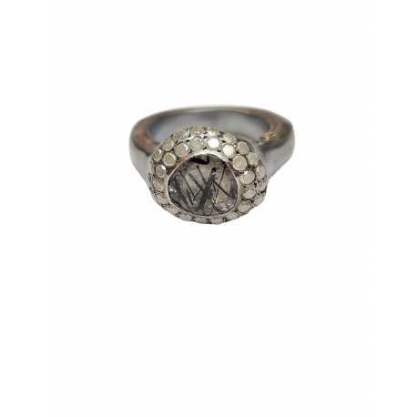 Bague quartz rutilé 2 rangs diamants blancs argent oxydé Carrie St Dia Iw 2r Blk Rosa Maria Jewellery Bijoux Strasbourg