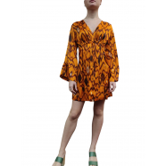 Robe Hanami D'Or Femme courte print afro orange brun viscose soie Nuxis