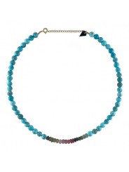 Collier facette en turquoise et tourmaline vert mauve FCTCOTURTRM