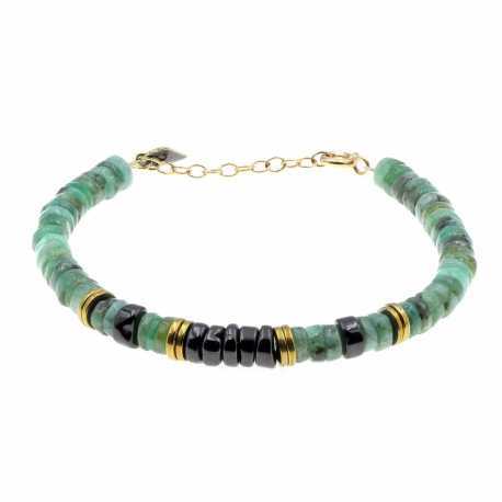 Bracelet Puka en émeraude vert et onyx PUKBREM