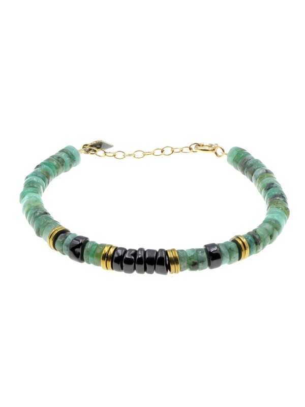 Bracelet Puka en émeraude vert et onyx PUKBREM