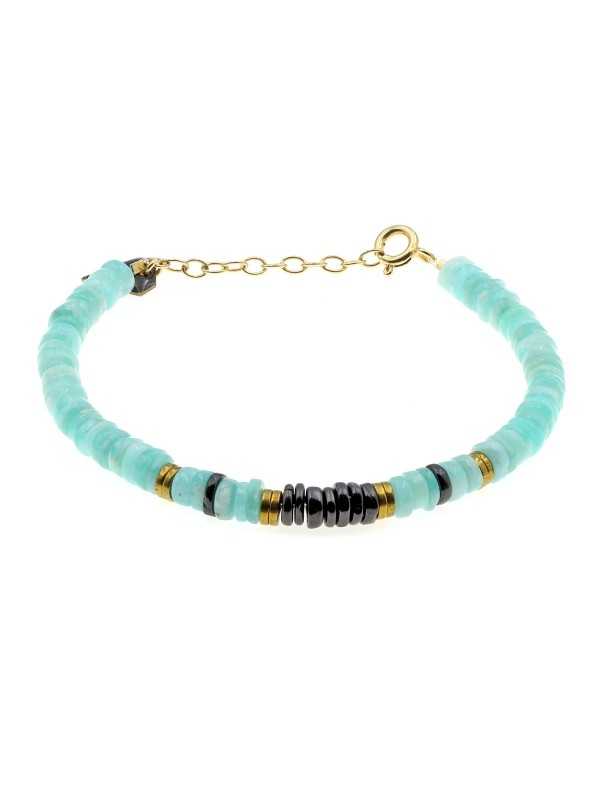 Bracelet Puka en amazonite et onyx ciel noir PUKBRAMA