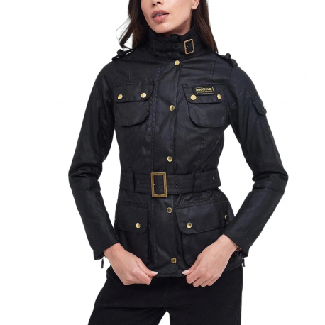  Veste_huilée Noire Motard 4 poches ceinture_Ladies Internationnal_modèle LWX0003 BK51_barbour internationnal_strasbourg