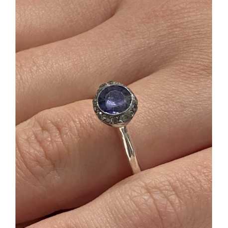 Bague_fine tête haute iolite violet cerclé_Diamants_Belquis_Rosa Maria Jewellery_bijoux_strasbourg_Boutique_online