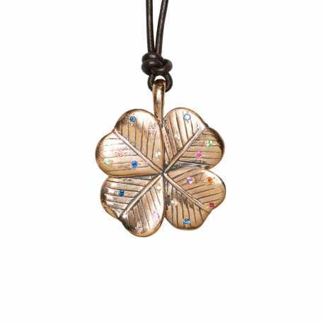 Pendentif_Bronze_trefle_Clover_Saphirs_multi_diamants_tsavorite_0155BR_Catherine Michiels_strasbourg_france_Jewellery
