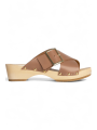 Mule Yakusa Cuir Croisé Clous poudre biscuit 4,5cm