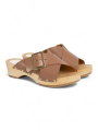 Mule Yakusa Cuir Croisé Clous poudre biscuit 4,5cm
