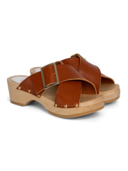 Mule Yakusa Cuir Croisé Clous brique 4,5cm YouYou Femme boutique strasbourg online concept store
