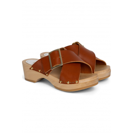 Mule Yakusa Cuir Croisé Clous brique 4,5cm YouYou Femme boutique strasbourg online concept store