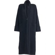 Manteau long tricot Yack noir fente arrière haute poches DK01 01 Isabel Benenato Femme
