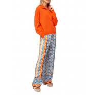 Pantalon géometrique large sable bleu orange 105062 2708 Ivi Collection Femme