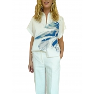 Chemise blanche fleurs bleues manches courtes W1R 347B M10979 01 Paul Smith Femme strasbourg Boutique shirt woman