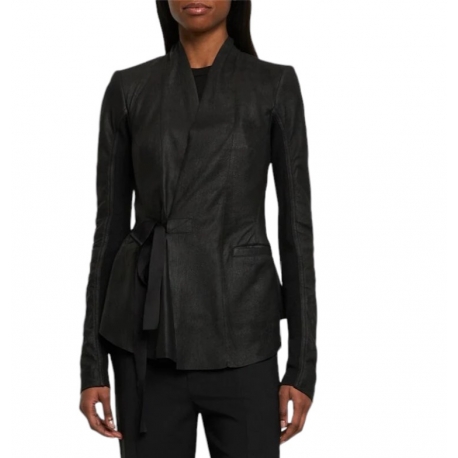 Veste cuir plissée bas arrière Noir wrap Holywood RP01D 2707 LBA 09 Rick Owens Femme boutique online leather jacket