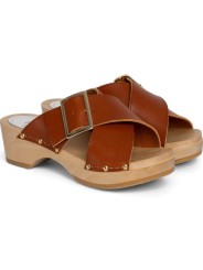 Mule Yakusa Cuir Croisé Clous brique 4,5cm YouYou Femme boutique strasbourg online concept store
