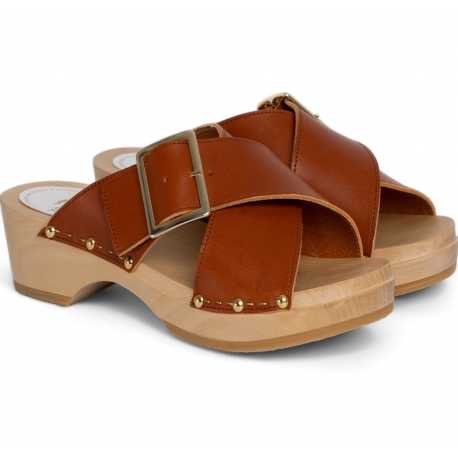 Mule Yakusa Cuir Croisé Clous brique 4,5cm YouYou Femme boutique strasbourg online concept store