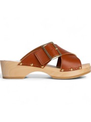 Mule Yakusa Cuir Croisé Clous brique 4,5cm YouYou Femme boutique strasbourg online concept store