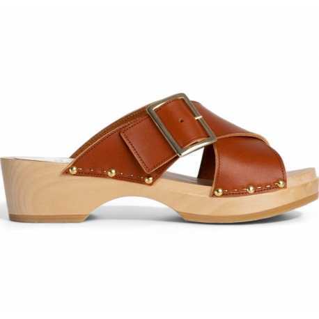 Mule Yakusa Cuir Croisé Clous brique 4,5cm YouYou Femme boutique strasbourg online concept store