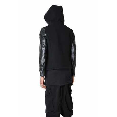 Blouson capuche manche cuir noir LM182 La Haine Inside Us Homme Alsace Strasbourg Boutique Online 