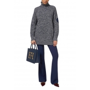 Pull long Chinée Bleu blanc col roulé Elisabetta Franchi Femme MK84S CN3