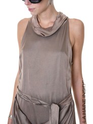 Robe longue satin viscose drapée col bénitier rose LW904 La Haine Inside Us Femme boutique strasbourg france mode 