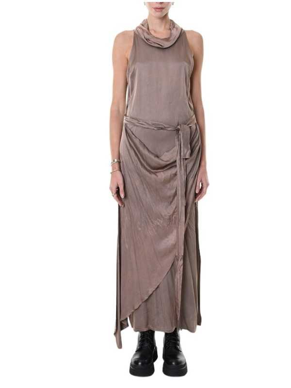 Robe longue satin viscose drapée col bénitier rose LW904 La Haine Inside Us Femme boutique strasbourg france mode 