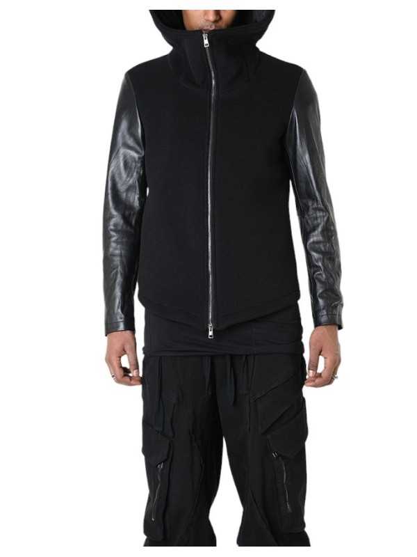 Blouson capuche manche cuir noir LM182 La Haine Inside Us Homme Alsace Strasbourg Boutique Online 