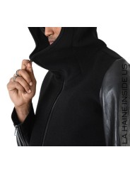 Blouson capuche manche cuir noir LM182 La Haine Inside Us Homme Alsace Strasbourg Boutique Online 