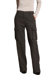 Pantalon large Gris souris Rayé Bronze poches cargo Victoria NT346 006