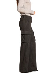 Pantalon large Gris souris Rayé Bronze poches cargo Victoria NT346 006