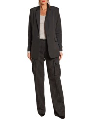Pantalon large Gris souris Rayé Bronze poches cargo Victoria NT346 006