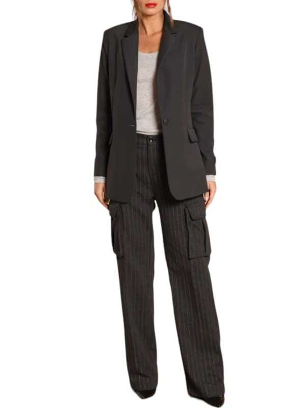 Pantalon large Gris souris Rayé Bronze poches cargo Victoria NT346 006