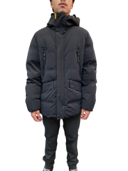 Doudoune Kazu noir mat Logo noir bande orange zip Capuche Parajumpers PJS Homme PMJKSS02 541 Strasbourg Boutique Online 