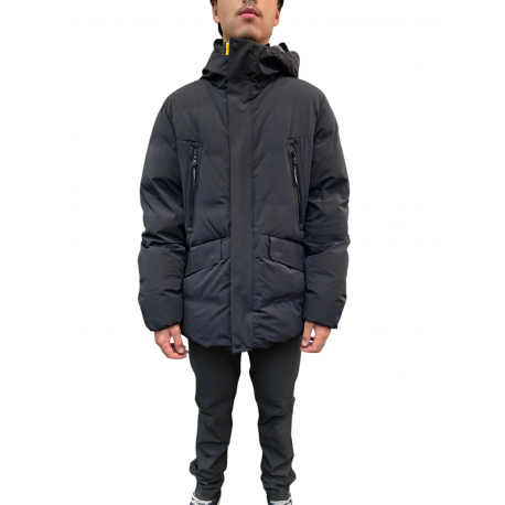 Doudoune Kazu noir mat Logo noir bande orange zip Capuche Parajumpers PJS Homme PMJKSS02 541 Strasbourg Boutique Online 