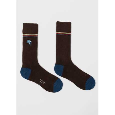 Chaussettes choco Fleur Rose brodée Bleue M1A 380NE N291 66 Paul Smith Homme Boutique Strasbourg Socks shop online