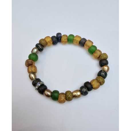 Bracelet élastique verre africain rondelles en pierre de lune LC2425 Catherine Michiels Boutique Strasbourg jewelery 