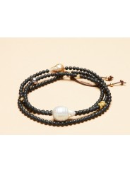 Collier Adan Agate noire. perle d'eau douce. perle de Tahiti. Perle or TFW2427 Catherine Michiels Boutique Strasbourg